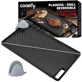 Foto 1 | Foto 1 | Plancha De Hierro Fundido Cookify Parrilla Grill Comal Reversible Con Miniguantes De Silicona