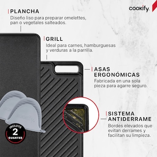 Foto 3 | Foto 3 | Plancha De Hierro Fundido Cookify Parrilla Grill Comal Reversible Con Miniguantes De Silicona