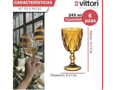 Foto 4 | Foto 4 | Juego De 6 Copas Xtellar De Cristal Labrado Para Vino, 245 Ml - Color Ámbar Exquisito
