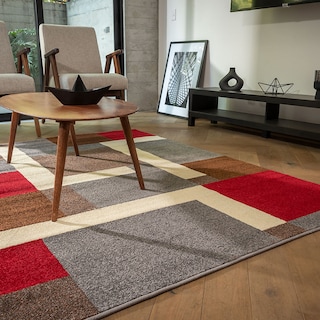 Foto 4 | Foto 4 | Alfombra Sala Hogar Decorativo 160 X 225 Cm Cuadros Ancho 160 Cm Color Rojo Diseño De La Tela Geometrica