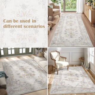 Foto 6 | Foto 6 | Alfombra Runner Jinchan Vintage Con Estampado Floral, 60 X 210 Cm, Lavable, Color Gris Claro - Venta Internacional.