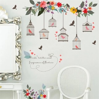 Foto 2 | Foto 2 | Sticker Vinil Decorativo Con Diseño De Pájaros Y Flores Coloridas Para Pared