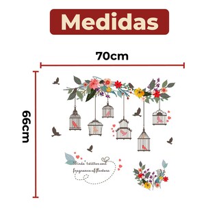 Foto 6 | Foto 6 | Sticker Vinil Decorativo Con Diseño De Pájaros Y Flores Coloridas Para Pared