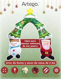 Foto 3 | Foto 3 | Inflable De Árbol De Navidad Arco De Santa Claus Y Mono De Nieve Snowman Con Luces Led De 2.8m Artego Para Puerta Acceso