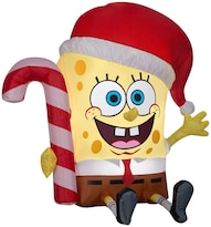 Decoración Inflable De Navidad Con Forma De Gema Y Bob Esponja Con Bastón De Caramelo - Venta Internacional.