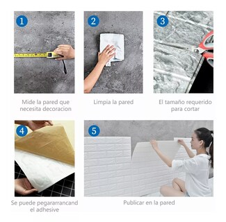 Foto 5 | Foto 5 | Papel Tapiz Pegatina Patrón 3d Ladrillo Belug color Gris con Blanco 10 Piezas