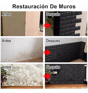 Foto 5 | Foto 6 | Papel Tapiz BELUG color Negro Patrón de Ladrillo Pared 3D 10 Piezas