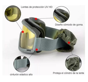Foto 4 | Foto 4 | Goggle Militar Táctico Lentes Gotcha Policía Careta Gafas Belug Negro Con Verde Olivo