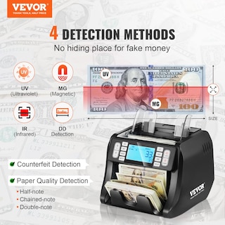 Foto 2 | Foto 2 | Contador De Dinero Vevor Con Detección De Rayos Uv, Mg, Ir Y Dd Para Usd Y Eur - Venta Internacional.