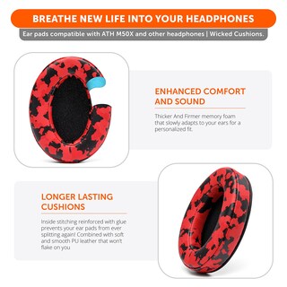 Foto 5 | Foto 5 | Almohadillas Wc Wicked Cushions Padz Red Camo Para Ath M50x - Venta Internacional.