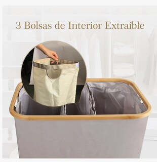 Foto 4 | Foto 4 | Cesta de Ropa con Tapa y 3 Bolsas Grandes Plegables 160l