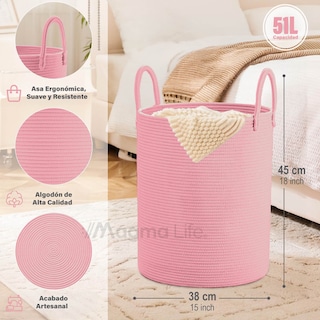 Foto 5 | Foto 5 | Magma Life Cesta De Lavandería De Cuerda De Algodón, Plegable Y Duradera, Con Dos Asas Resistentes (color Rosa Claro)
