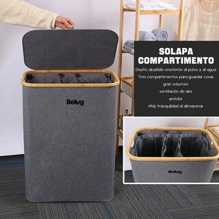 Foto 2 | Foto 2 | Cesta De Ropa Sucia Con 3 Bolsas Y Tapa Grande Plegable 160l
