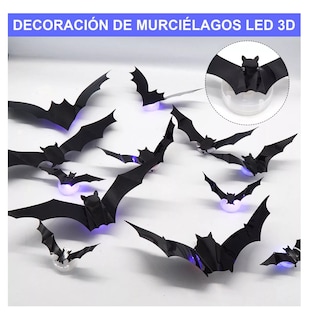 Foto 3 | Foto 3 | Decoración De Murciélagos Led De Halloween De Pvc, Luz Noctu Negro