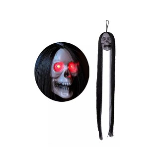 Foto 2 | Foto 2 | 3pcs Decoración De Halloween Brilla Cráneo Colgante Con Pelo Negro