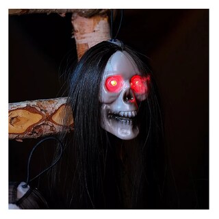 Foto 3 | Foto 3 | 3pcs Decoración De Halloween Brilla Cráneo Colgante Con Pelo Negro