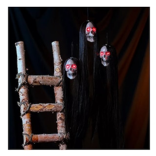 Foto 4 | Foto 4 | 3pcs Decoración De Halloween Brilla Cráneo Colgante Con Pelo Negro