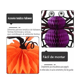 Foto 2 | Foto 2 | Halloween Decoraciones Papel Colgante Araña Linterna Juego 5 Morado Naranja