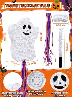 Foto 2 | Foto 2 | Piñata Turnmeon Halloween Ghost Con Bastones Y Venda En Los Ojos 40 X 30 Cm - Venta Internacional.