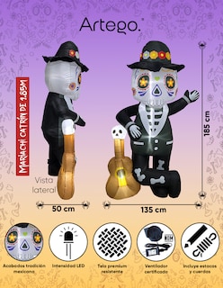 Foto 2 | Foto 3 | Inflable De Halloween Mariachi Catrín Calavera Guitarra Día De Muertos Para Exteriores 1.85m