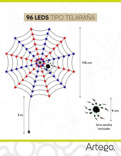 Foto 3 | Foto 3 | Luces De Halloween 96 Leds Forma Telaraña Rojo / Azul Con Temporizador Artego