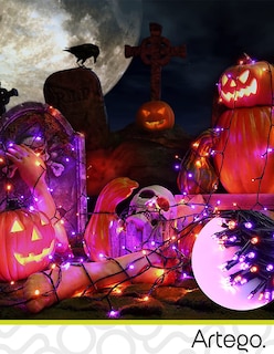 Foto 6 | Foto 6 | Luces Serie Halloween Día De Muertos 200 Led Naranja/morado Cable Verde Con Conector Eléctrico 8 Modos De Uso Temporizador