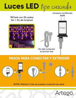 Foto 5 | Foto 5 | Luces Serie De Halloween Tipo Cascada Led 192 5m Cable Transparente Interior/exterior 8 Modos De Uso Con Temporizador