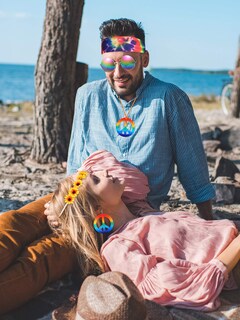 Foto 3 | Foto 3 | Set De Disfraz Frienda Hippie De Los Años 60 Y 70 Con Diadema De Gafas - Venta Internacional.