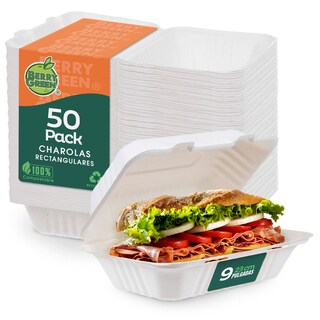 Foto 1 | Foto 1 | Berry Green 50 Contenedores Compostables Grandes Para Alimentos, Material De Alta Calidad, Resistente A Los Liquidos
