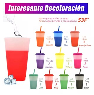 Foto 2 | Foto 2 | Vasos Mágicos Que Cambia De Color Con Tapa 710 Ml 10 Piezas