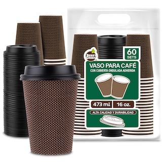 Foto 1 | Foto 1 | Berry Green Vasos Corrugados Para Café 16oz Con Tapa 60pzs Biodegradables Resistentes Y Sin Derrames