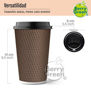 Foto 2 | Foto 2 | Berry Green Vasos Corrugados Para Café 16oz Con Tapa 60pzs Biodegradables Resistentes Y Sin Derrames