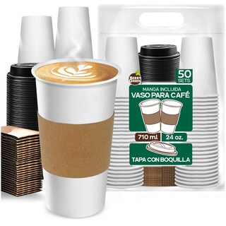 Foto 1 | Foto 1 | Berry Green Paquete 50 Vasos Café 24 Oz Con Tapa Y Manga Protectora Resistentes Biodegradables Para Bebidas Calientes