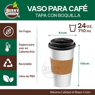Foto 2 | Foto 2 | Berry Green Paquete 50 Vasos Café 24 Oz Con Tapa Y Manga Protectora Resistentes Biodegradables Para Bebidas Calientes