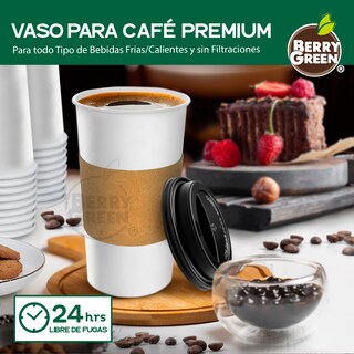 Foto 3 | Foto 3 | Berry Green Paquete 50 Vasos Café 24 Oz Con Tapa Y Manga Protectora Resistentes Biodegradables Para Bebidas Calientes