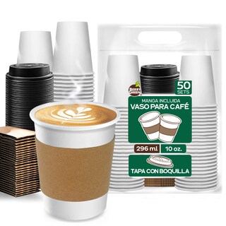 Foto 1 | Foto 1 | Berry Green Paquete 50 Vasos Café 10 Oz Con Tapa Y Manga Protectora Resistentes Biodegradables Para Bebidas Calientes