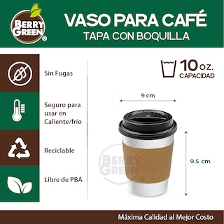 Foto 2 | Foto 2 | Berry Green Paquete 50 Vasos Café 10 Oz Con Tapa Y Manga Protectora Resistentes Biodegradables Para Bebidas Calientes