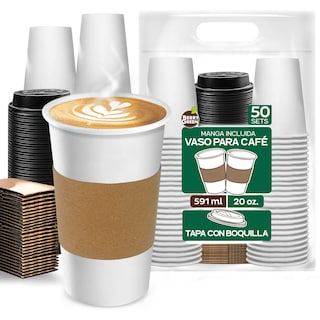 Foto 1 | Foto 1 | Berry Green Paquete 50 Vasos Café 20 Oz Con Tapa Y Manga Protectora Resistentes Biodegradables Para Bebidas Calientes
