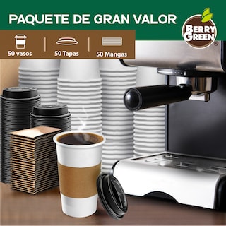 Foto 3 | Foto 3 | Berry Green Paquete 50 Vasos Café 20 Oz Con Tapa Y Manga Protectora Resistentes Biodegradables Para Bebidas Calientes
