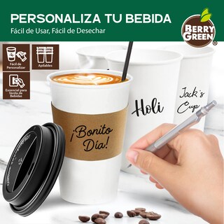 Foto 5 | Foto 5 | Berry Green Paquete 50 Vasos Café 20 Oz Con Tapa Y Manga Protectora Resistentes Biodegradables Para Bebidas Calientes