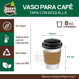 Foto 2 | Foto 2 | Berry Green Paquete 50 Vasos Café 8 Oz Con Tapa Y Manga Protectora Resistentes Biodegradables Para Bebidas Calientes