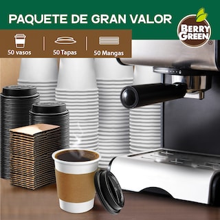 Foto 3 | Foto 3 | Berry Green Paquete 50 Vasos Café 8 Oz Con Tapa Y Manga Protectora Resistentes Biodegradables Para Bebidas Calientes