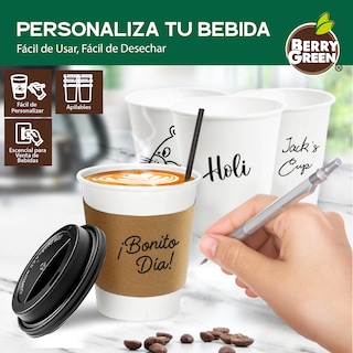 Foto 5 | Foto 5 | Berry Green Paquete 50 Vasos Café 8 Oz Con Tapa Y Manga Protectora Resistentes Biodegradables Para Bebidas Calientes
