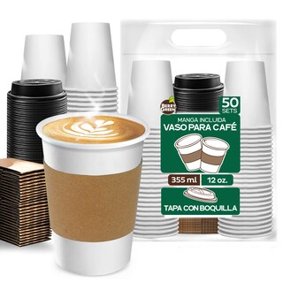 Foto 1 | Foto 1 | Berry Green 50 Vasos Para Café 12 Oz (355 Ml) Con Tapa Y Manga Resistentes Antiderrames Y Biodegradables