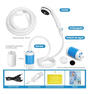 Foto 4 | Foto 4 | Regadera Portátil Ducha Campismo Recargable 5000mah, Blanco