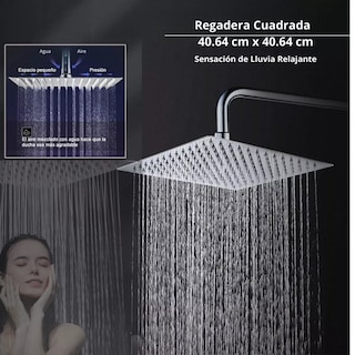 Foto 2 | Foto 2 | Kit Completo De Regadera, Regadera Cuadrada De 16 Pulgadas (40.64 Cm X 40.64 Cm), Brazo De 40 Cm, Mezcladora Monomando Y Resumid