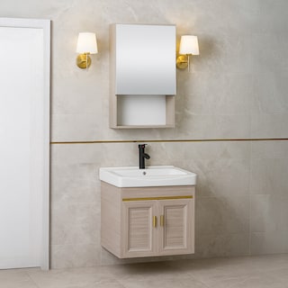 Foto 1 | Foto 1 | Set Gabinete De Baño Con Espejo, Lavabo Cerámico Y Grifería Champagne Con Detalles Dorados Bellini