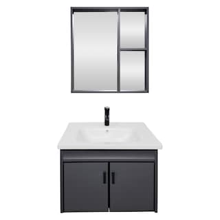 Foto 1 | Foto 1 | Set De Gabinete Para Baño Urban Color Gris Con Espejo, Lavabo De Cerámica Y Grifería