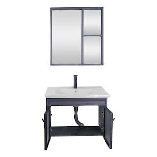 Foto 7 | Foto 7 | Set De Gabinete Para Baño Urban Color Gris Con Espejo, Lavabo De Cerámica Y Grifería