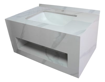Foto 1 | Foto 1 | JAUZ IMPROVEMENT Lavabo Para Manos de Piedra Color Blanco Detalles Grises Con Estante (J0396)
